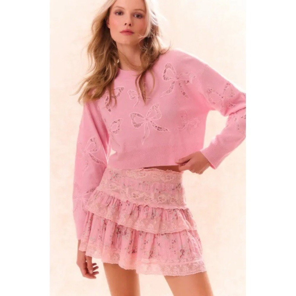 LOVESHACKFANCY Moyer Cotton Floral Mini Skirt Size‎ XXS Pink Floral NWT $245